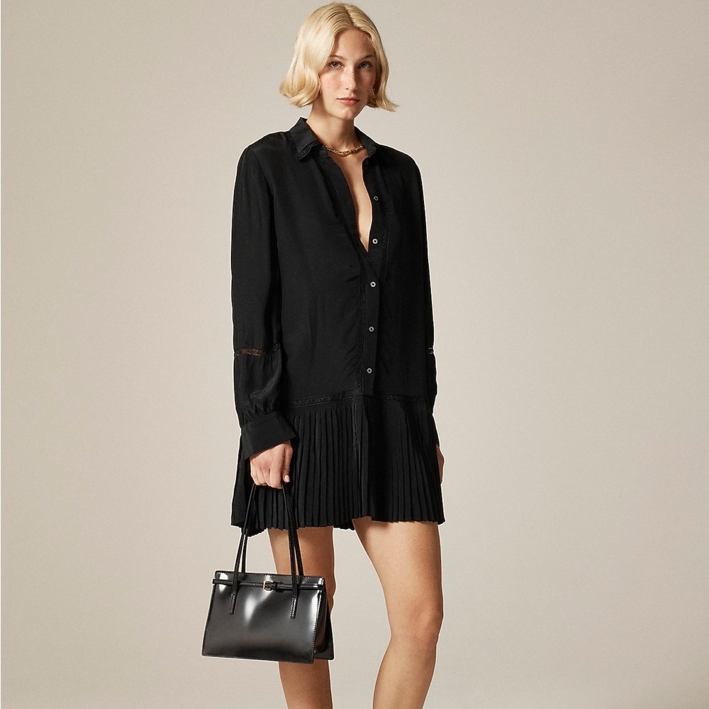 J. Crew women’s Amelia shirt-dress in crepe de chine Black Long Sleeve xs NWT